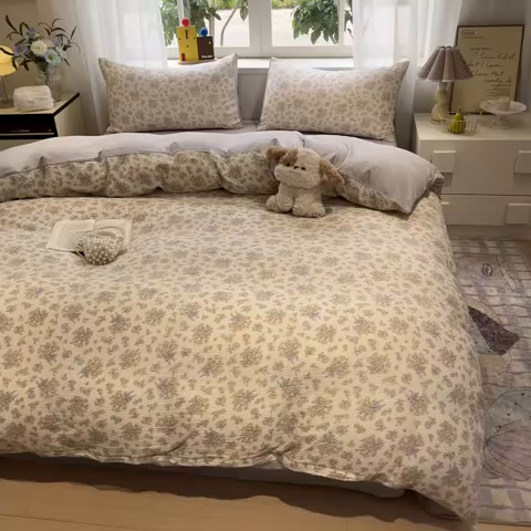 91家纺网 家纺一手货源 找家纺 王朝国际 2026爆款皱皱双层纱四件套夕颜