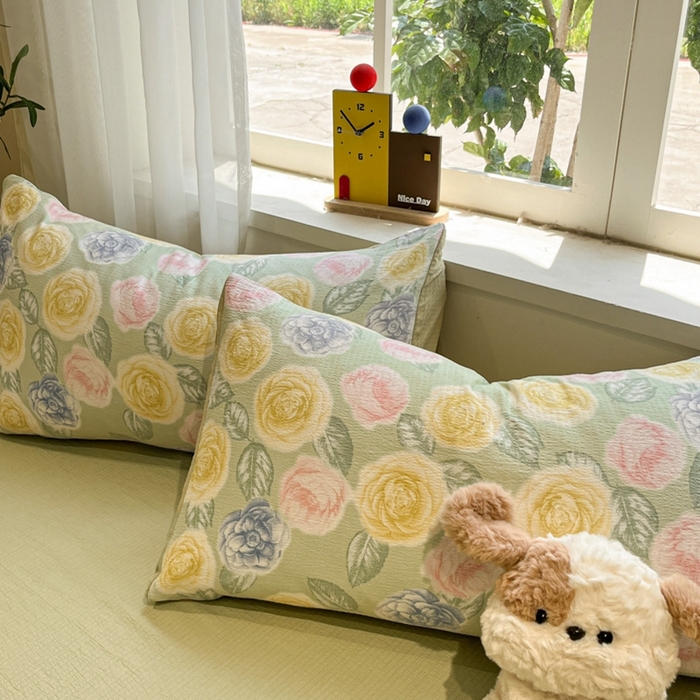 91家纺网 家纺一手货源 找家纺 王朝国际 2026爆款皱皱双层纱四件套小乔玫瑰