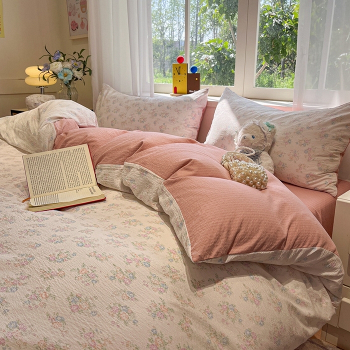 91家纺网 家纺一手货源 找家纺 王朝国际 2026爆款皱皱双层纱四件套玉海棠