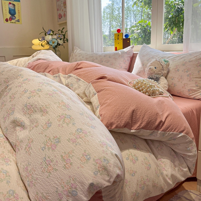 91家纺网 家纺一手货源 找家纺 王朝国际 2026爆款皱皱双层纱四件套玉海棠