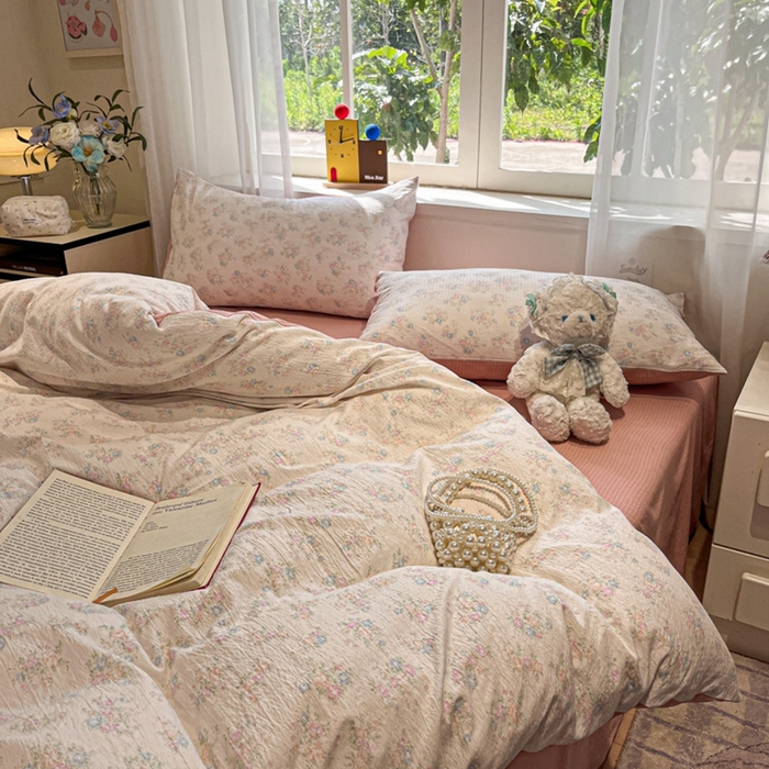 91家纺网 家纺一手货源 找家纺 王朝国际 2026爆款皱皱双层纱四件套玉海棠