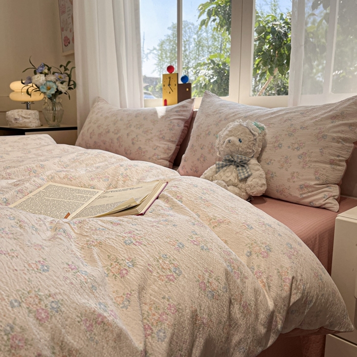 91家纺网 家纺一手货源 找家纺 王朝国际 2026爆款皱皱双层纱四件套玉海棠