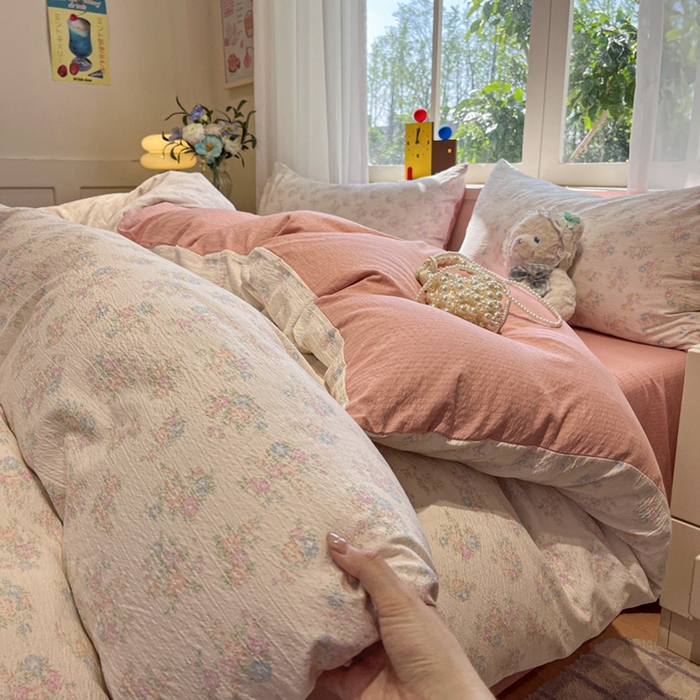 王朝国际 2026爆款皱皱双层纱四件套玉海棠