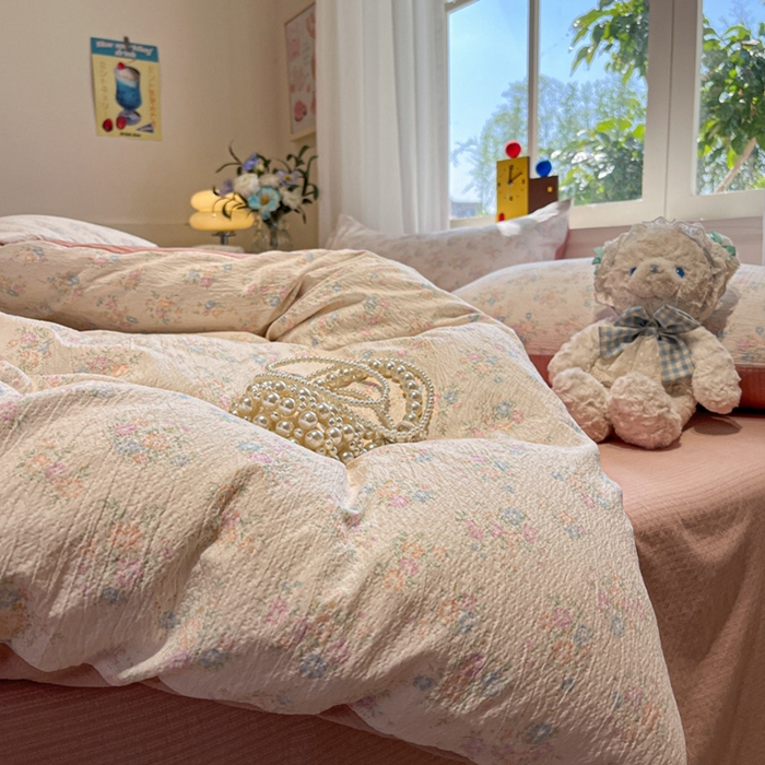 91家纺网 家纺一手货源 找家纺 王朝国际 2026爆款皱皱双层纱四件套玉海棠