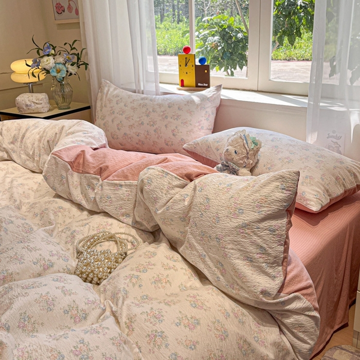 91家纺网 家纺一手货源 找家纺 王朝国际 2026爆款皱皱双层纱四件套玉海棠