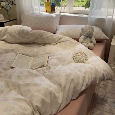 91家纺网 家纺一手货源 找家纺 王朝国际 2026爆款皱皱双层纱四件套玉海棠