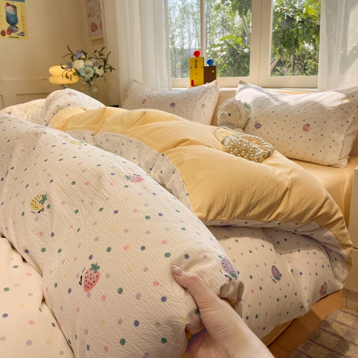 王朝国际 2026爆款皱皱双层纱四件套芝士莓莓