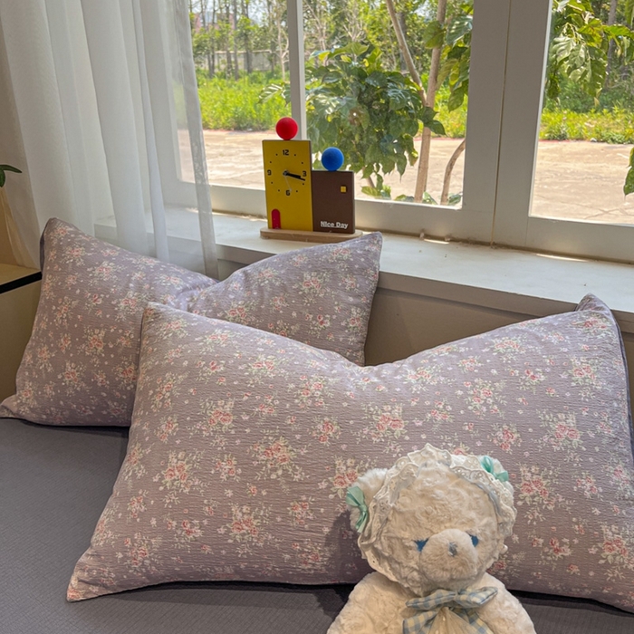 91家纺网 家纺一手货源 找家纺 王朝国际 2026爆款皱皱双层纱四件套紫蔷薇