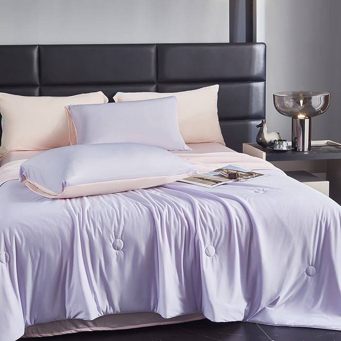 91家纺网 家纺一手货源 找家纺 中国龙家纺 2025新款凉感丝夏凉被 浅粉淡紫