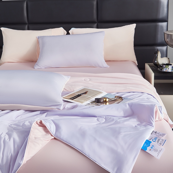 91家纺网 家纺一手货源 找家纺 中国龙家纺 2025新款凉感丝夏凉被 浅粉淡紫