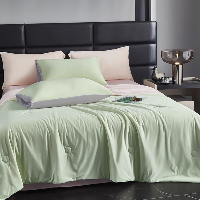 91家纺网 家纺一手货源 找家纺 中国龙家纺 2025新款凉感丝夏凉被 浅粉嫩绿