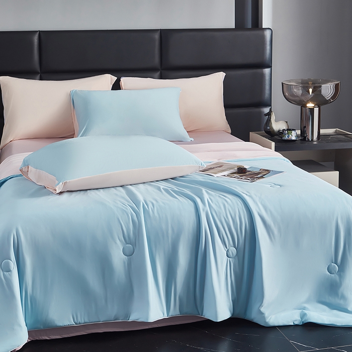 91家纺网 家纺一手货源 找家纺 中国龙家纺 2025新款凉感丝夏凉被 浅粉天兰