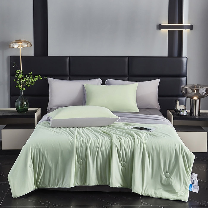 中国龙家纺 2025新款凉感丝夏凉被 浅灰嫩绿