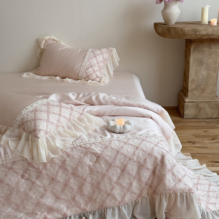 91家纺网 家纺一手货源 找家纺 （总）佳汐蓝家纺 2025 春夏新品60s兰精天丝夏被四件套-爱莎