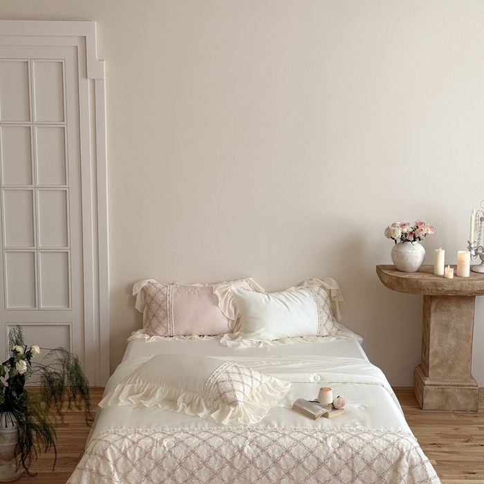 91家纺网 家纺一手货源 找家纺 佳汐蓝家纺 2025 春夏新品60s兰精天丝夏被四件套-爱莎 爱莎-白色