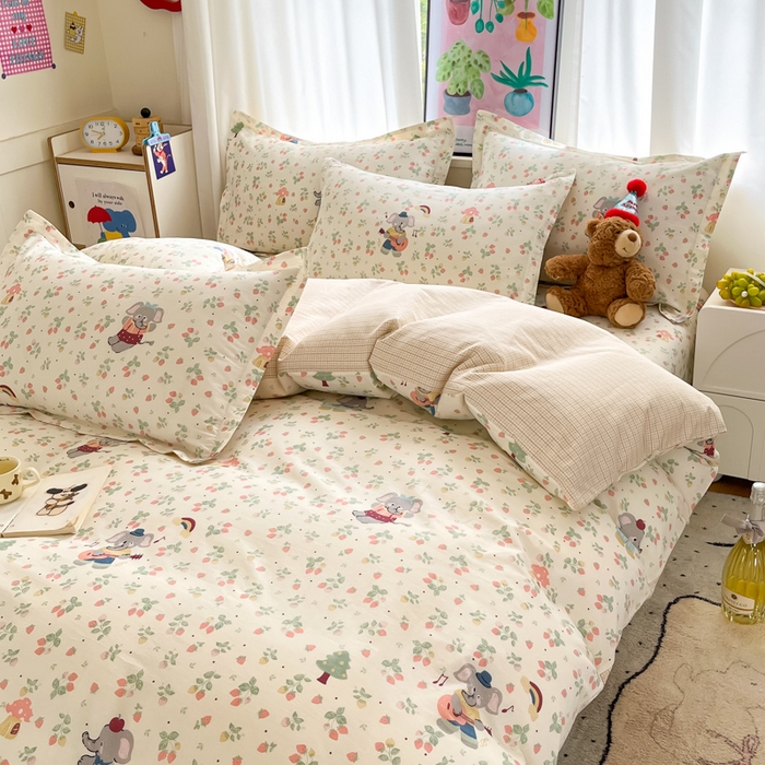 91家纺网 家纺一手货源 找家纺 2025新款全棉印花小清新单品系列-四件套（提供买家秀）弹唱小象