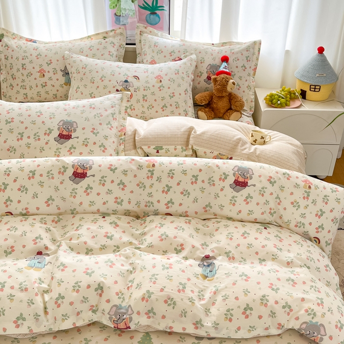 91家纺网 家纺一手货源 找家纺 2025新款全棉印花小清新单品系列-四件套（提供买家秀）弹唱小象