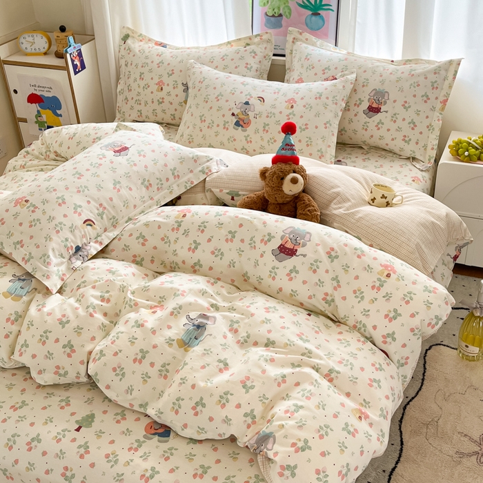 91家纺网 家纺一手货源 找家纺 2025新款全棉印花小清新单品系列-四件套（提供买家秀）弹唱小象