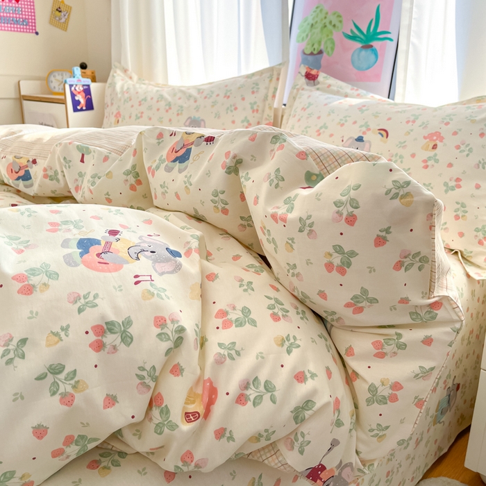 91家纺网 家纺一手货源 找家纺 2025新款全棉印花小清新单品系列-四件套（提供买家秀）弹唱小象