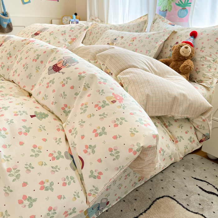 91家纺网 家纺一手货源 找家纺 2025新款全棉印花小清新单品系列-四件套（提供买家秀）弹唱小象