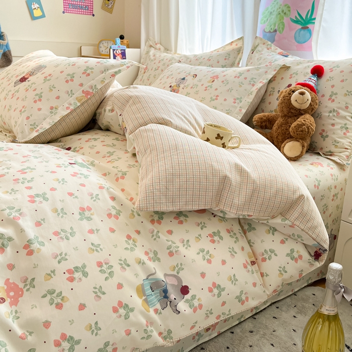 91家纺网 家纺一手货源 找家纺 2025新款全棉印花小清新单品系列-四件套（提供买家秀）弹唱小象