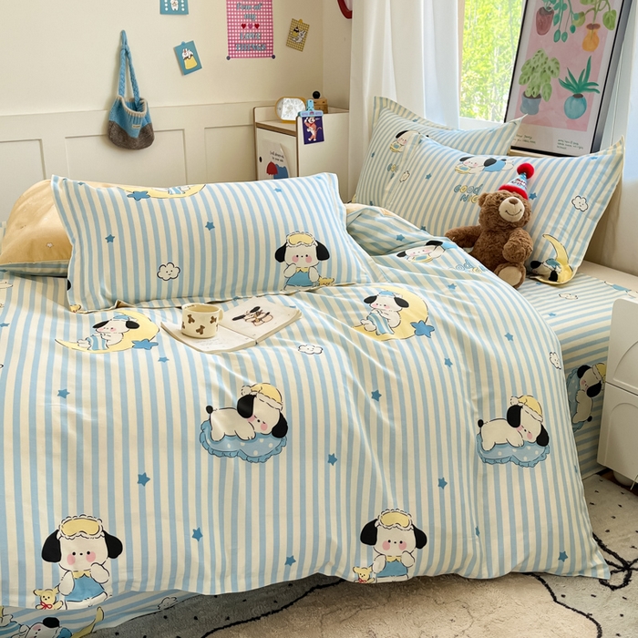 91家纺网 家纺一手货源 找家纺 2025新款全棉印花小清新单品系列-四件套（提供买家秀）酣睡狗