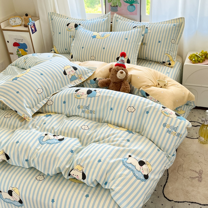 91家纺网 家纺一手货源 找家纺 2025新款全棉印花小清新单品系列-四件套（提供买家秀）酣睡狗