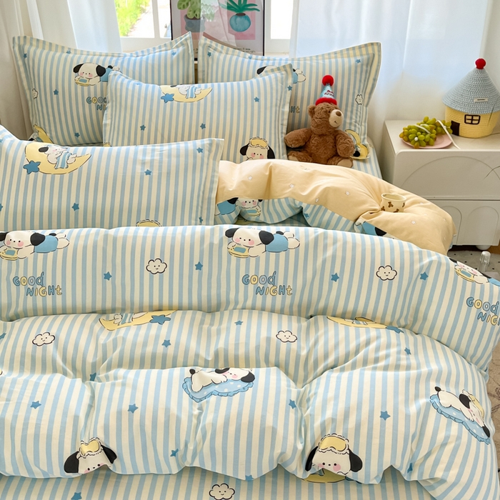 91家纺网 家纺一手货源 找家纺 2025新款全棉印花小清新单品系列-四件套（提供买家秀）酣睡狗