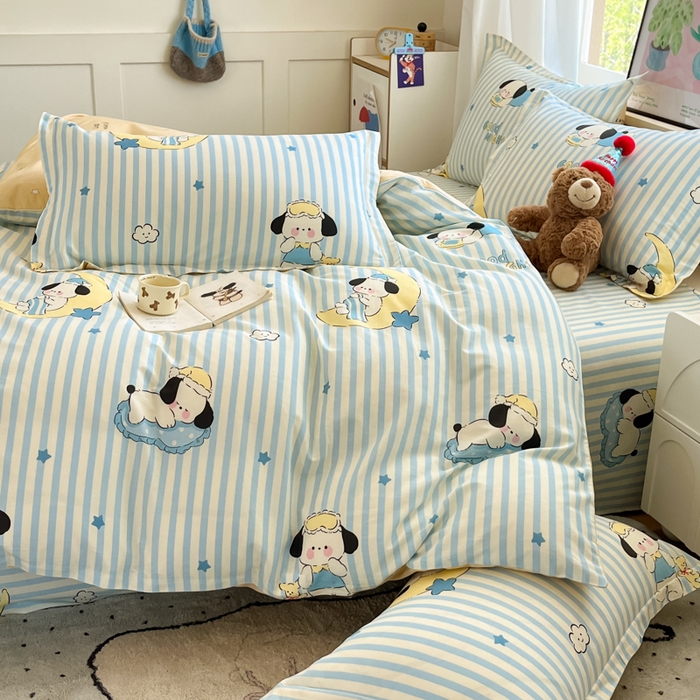 91家纺网 家纺一手货源 找家纺 2025新款全棉印花小清新单品系列-四件套（提供买家秀）酣睡狗