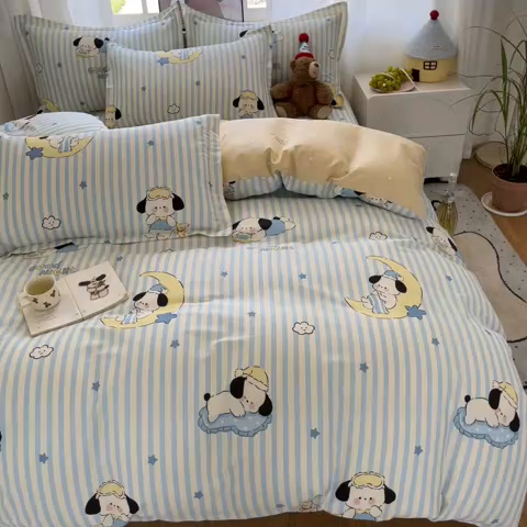 91家纺网 家纺一手货源 找家纺 2025新款全棉印花小清新单品系列-四件套（提供买家秀）酣睡狗