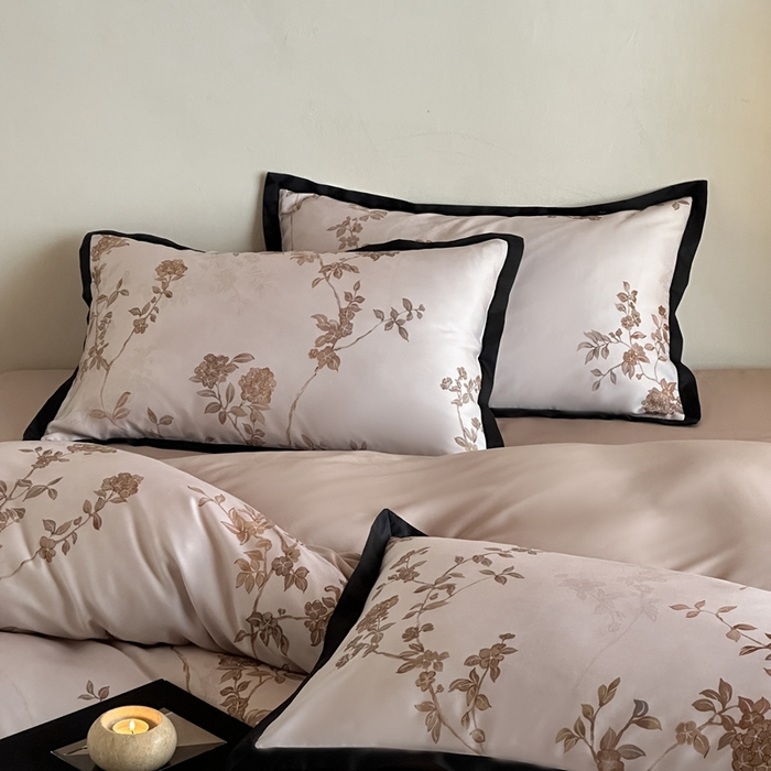 91家纺网 家纺一手货源 找家纺 佳汐蓝家纺 2025 春夏新品60支兰精天丝数码印花四件套-浮生 豆沙