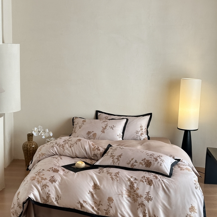 佳汐蓝家纺 2025 春夏新品60支兰精天丝数码印花四件套-浮生 豆沙