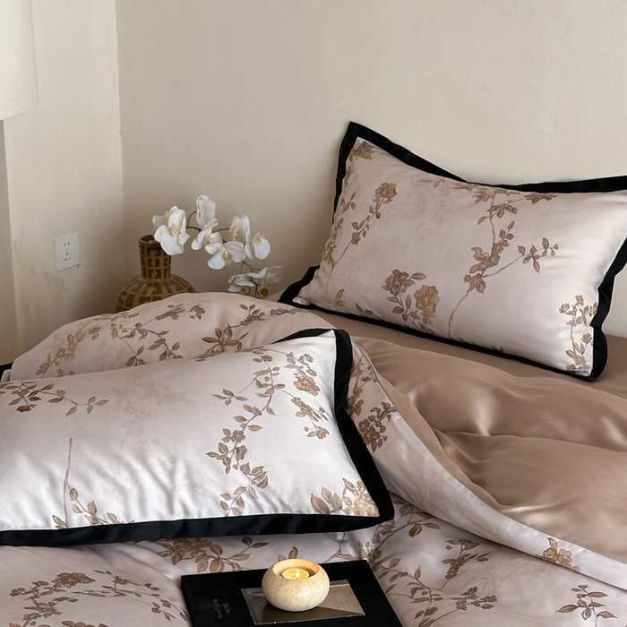 91家纺网 家纺一手货源 找家纺 佳汐蓝家纺 2025 春夏新品60支兰精天丝数码印花四件套-浮生 豆沙