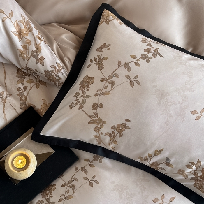 91家纺网 家纺一手货源 找家纺 佳汐蓝家纺 2025 春夏新品60支兰精天丝数码印花四件套-浮生 豆沙