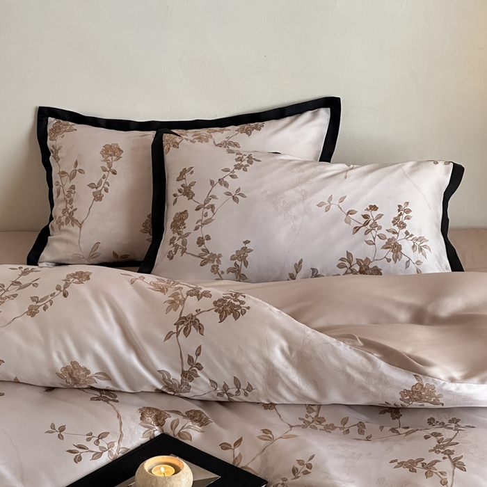 91家纺网 家纺一手货源 找家纺 佳汐蓝家纺 2025 春夏新品60支兰精天丝数码印花四件套-浮生 豆沙