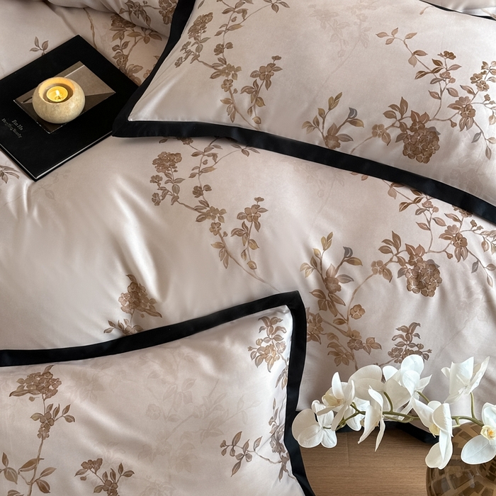 91家纺网 家纺一手货源 找家纺 佳汐蓝家纺 2025 春夏新品60支兰精天丝数码印花四件套-浮生 豆沙