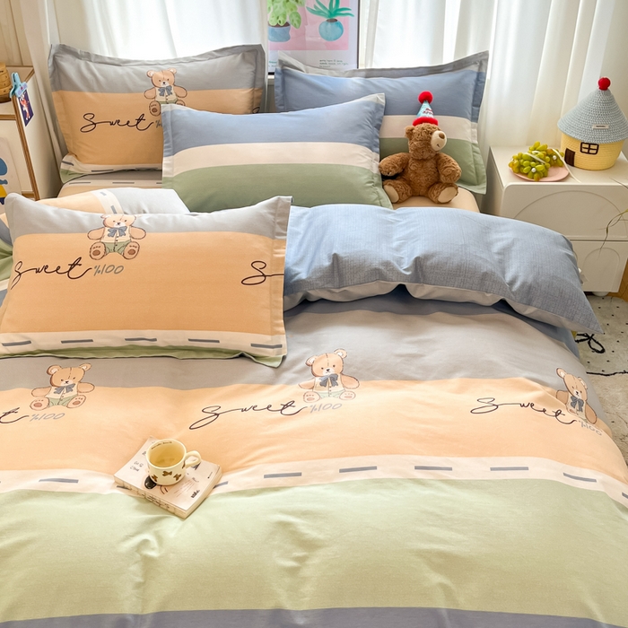 91家纺网 家纺一手货源 找家纺 2025新款全棉印花小清新单品系列-四件套（提供买家秀）摩登熊宝