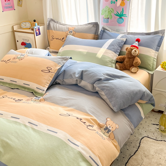 91家纺网 家纺一手货源 找家纺 2025新款全棉印花小清新单品系列-四件套（提供买家秀）摩登熊宝