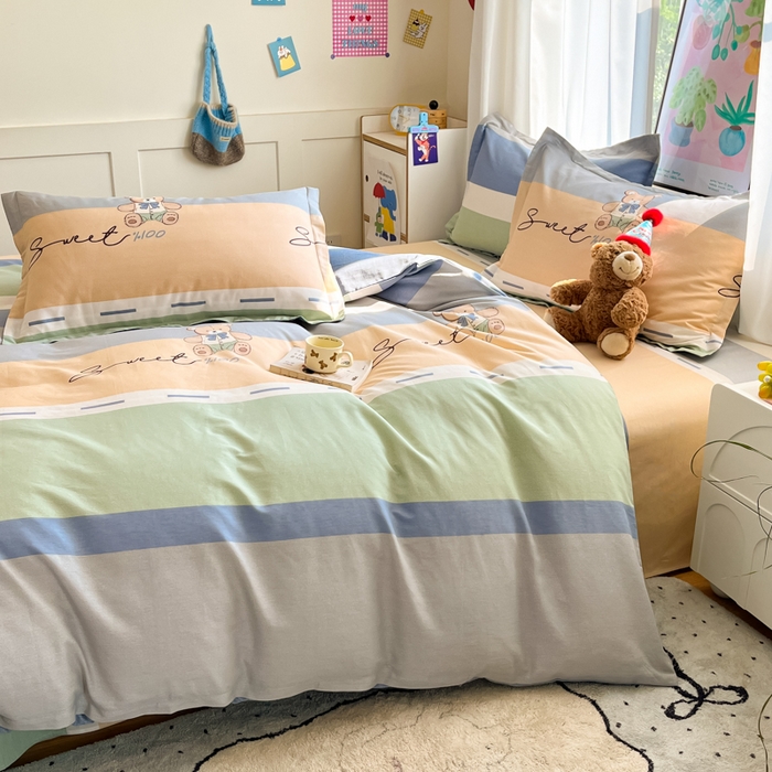 91家纺网 家纺一手货源 找家纺 2025新款全棉印花小清新单品系列-四件套（提供买家秀）摩登熊宝