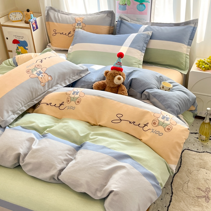 91家纺网 家纺一手货源 找家纺 2025新款全棉印花小清新单品系列-四件套（提供买家秀）摩登熊宝