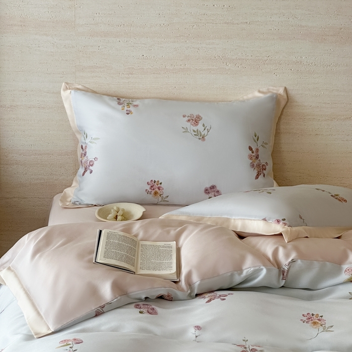 91家纺网 家纺一手货源 找家纺 （总）佳汐蓝家纺 2025 春夏新品60支兰精天丝数码印花四件套-小苍兰花语