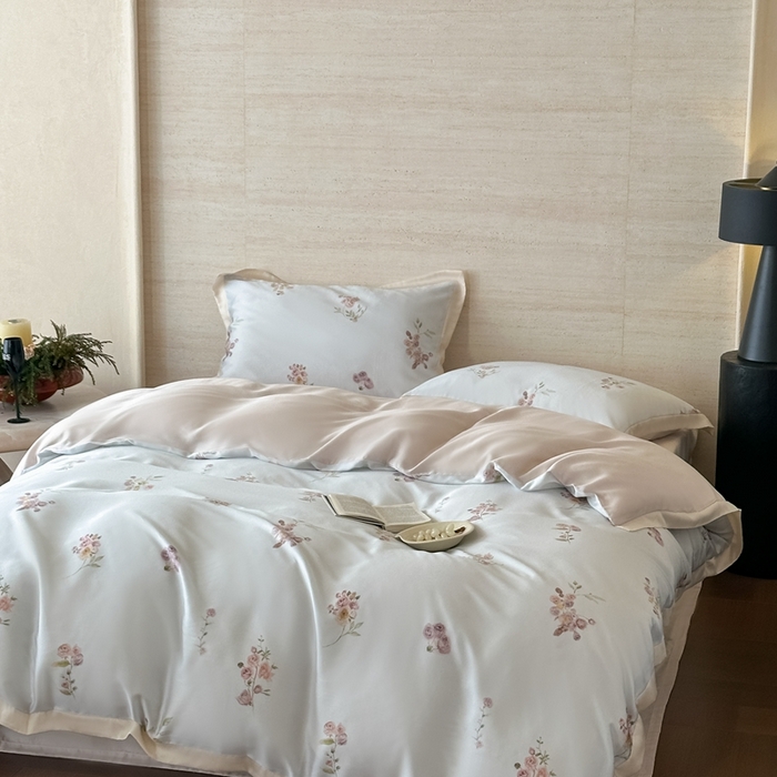 91家纺网 家纺一手货源 找家纺 （总）佳汐蓝家纺 2025 春夏新品60支兰精天丝数码印花四件套-小苍兰花语