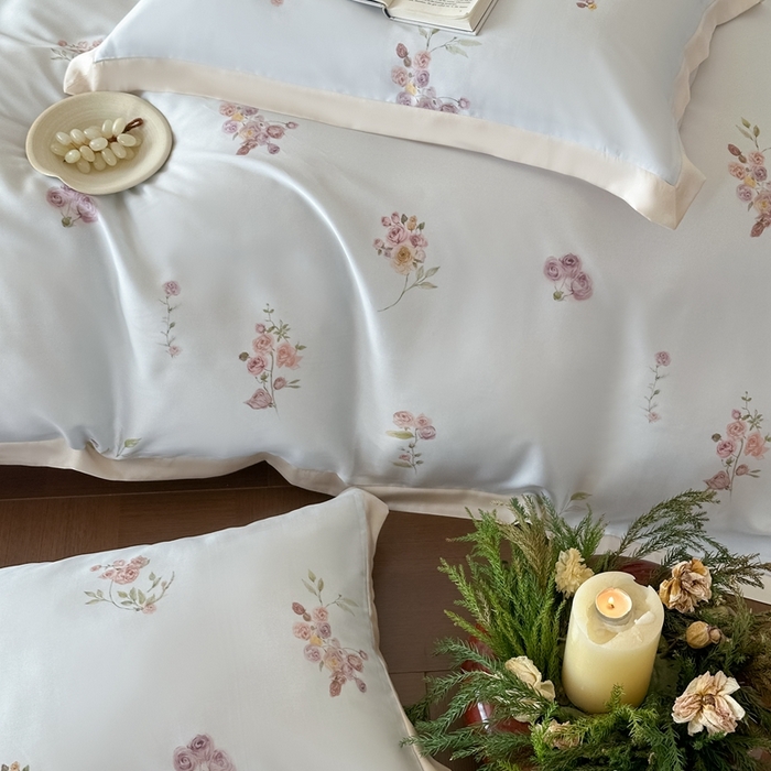 91家纺网 家纺一手货源 找家纺 （总）佳汐蓝家纺 2025 春夏新品60支兰精天丝数码印花四件套-小苍兰花语