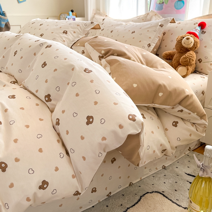 91家纺网 家纺一手货源 找家纺 2025新款全棉印花小清新单品系列-四件套（提供买家秀）小熊联谊