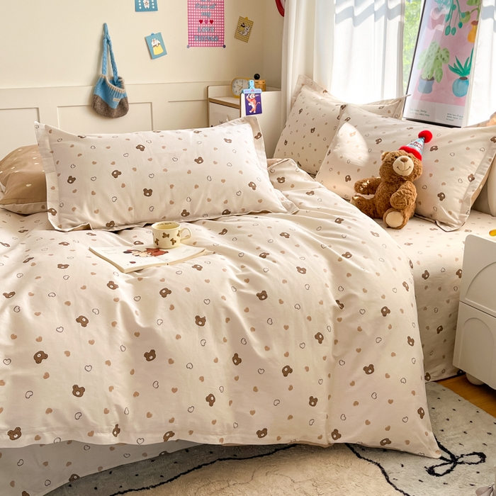 91家纺网 家纺一手货源 找家纺 2025新款全棉印花小清新单品系列-四件套（提供买家秀）小熊联谊