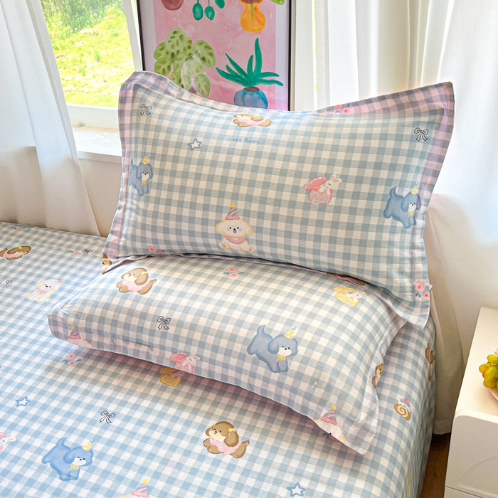 91家纺网 家纺一手货源 找家纺 2025新款全棉印花小清新单品系列-四件套（提供买家秀）星星发夹狗