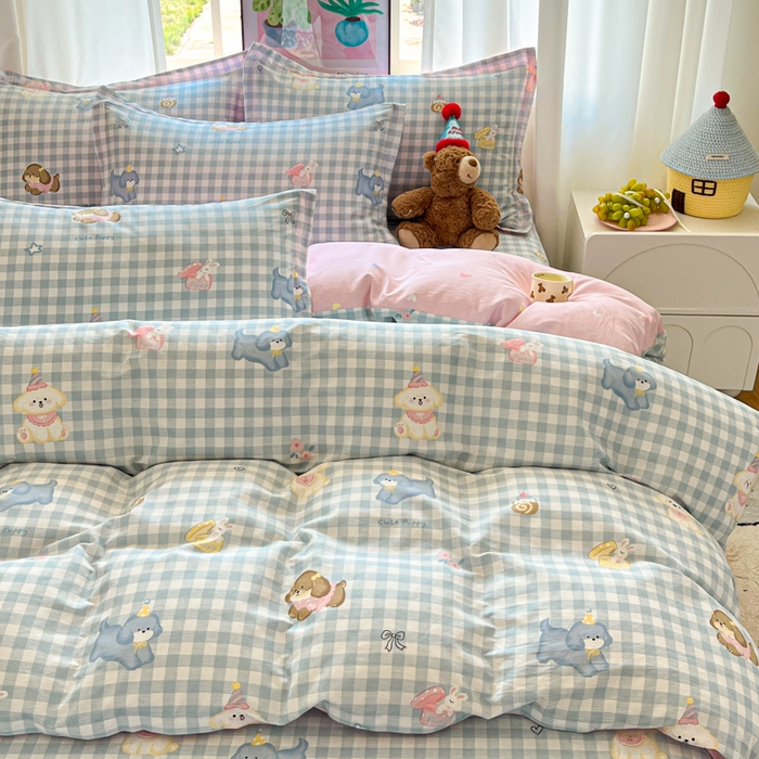 91家纺网 家纺一手货源 找家纺 2025新款全棉印花小清新单品系列-四件套（提供买家秀）星星发夹狗