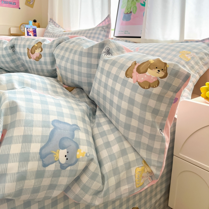 91家纺网 家纺一手货源 找家纺 2025新款全棉印花小清新单品系列-四件套（提供买家秀）星星发夹狗