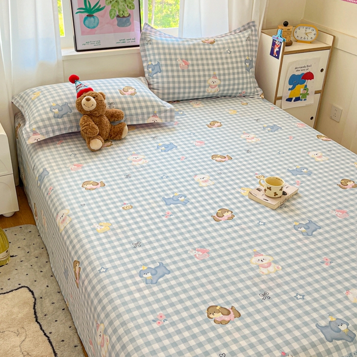 91家纺网 家纺一手货源 找家纺 2025新款全棉印花小清新单品系列-四件套（提供买家秀）星星发夹狗