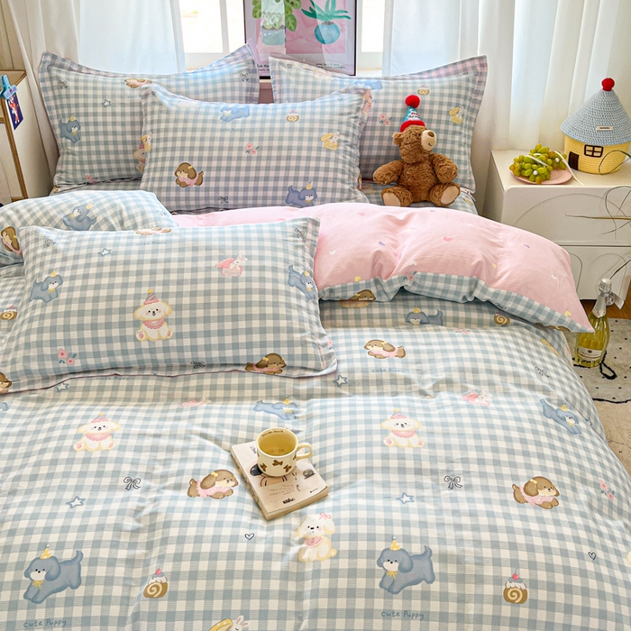 91家纺网 家纺一手货源 找家纺 2025新款全棉印花小清新单品系列-四件套（提供买家秀）星星发夹狗